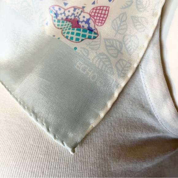 Echo Vintage Silk Scarf Clams Crustaceancore Grandmacore White Blue 11” x 46” - Picture 7 of 8